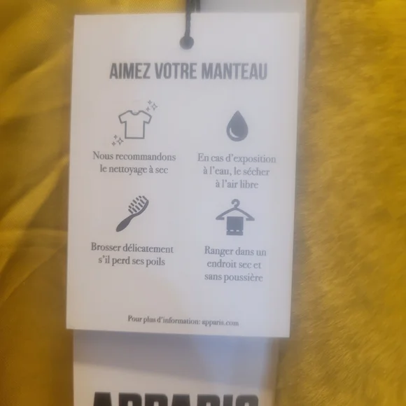 APPARIS mustard Yellow Beautiful Fur Coat. NWT. Brand New. Apparis Winter Coat - Picture 8 of 8